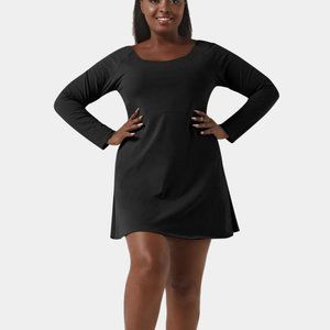 Halara Black Round Neck Plain Plus Size Long Sleeve Mini Dress Size 3X NWT